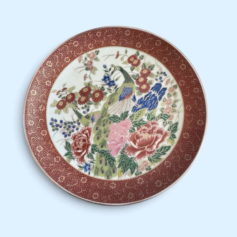 Satsuma Japanese Cabinet Plate Bird Floral Scenic Wall Decor 6”